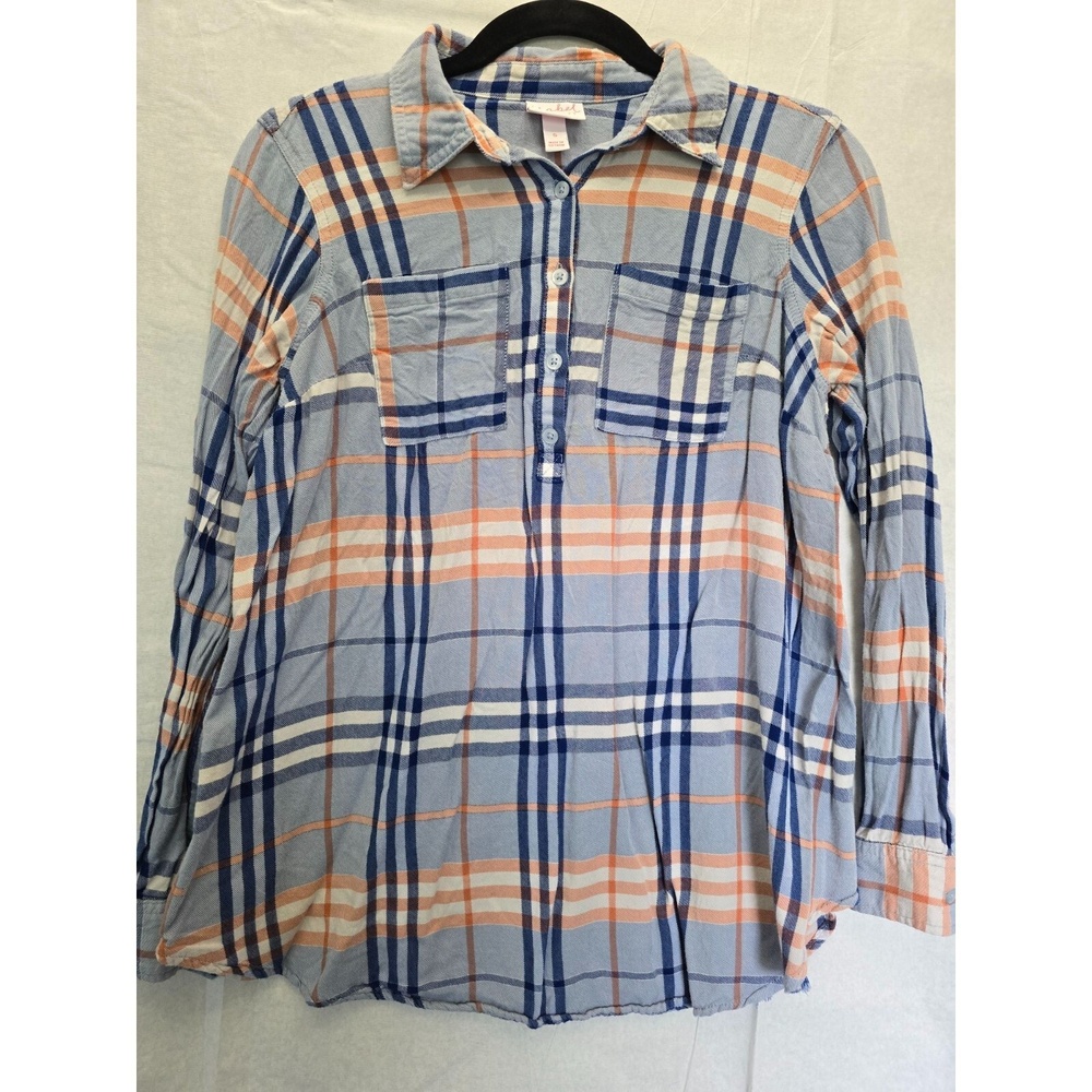 Isabel Maternity By Ingrid & Isabel Plaid Button-Front Tunic Top S Blue/Orange